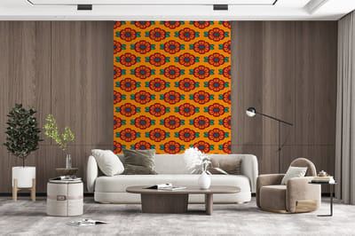 Behang - Fotobehang Design - Retro - Rozen - Oranje - Breedte 200 cm x hoogte 300 cm