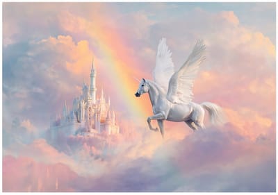 WALLARENA - Behang 150x105 cm + Fotobehang - Vliesbehang - Kasteel motif - Voor Kinderen - Op de Flizelin - Roze