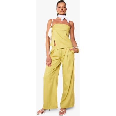 boohoo Dames Geweven pinstripe broek met rechte pijpen | Lime | Maat: 6
