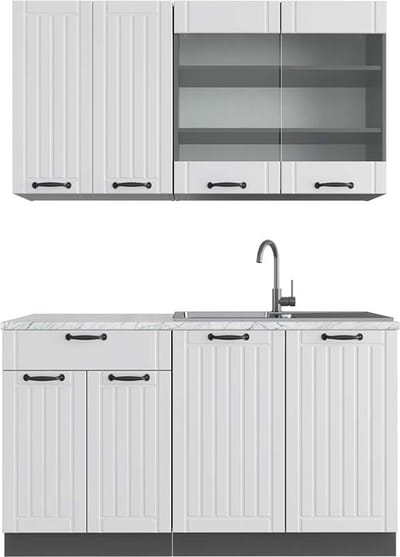 Vicco Fame-Line Eenpersoonskeuken – 140 cm, WB Marmer Landhuis wit/antraciet