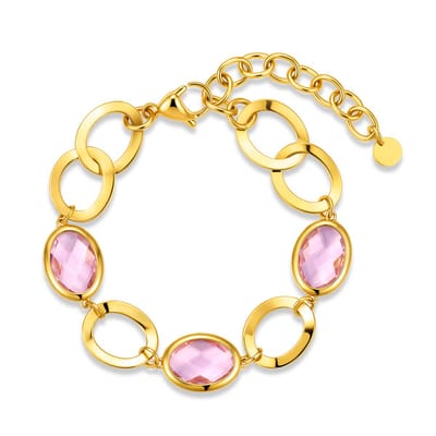 CO88 Collection 8CB-91409 – Armband Dames – Goudkleurig – Roze Glasstenen – Schakelarmband