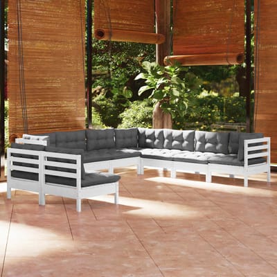 vidaXL - 9-delige - Loungeset - met - kussens - massief - grenenhout - wit