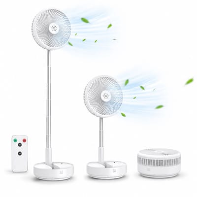3-1 Ventilator Staand - Tafelventilator - Vloerventilator USB-C - 4 Standen - Draadloos en Geluidloos Fluisterstil - Fans - Staande Mini Ventilator - Kleine Statiefventilator - Aircooler - Mobiele Airco - 19,5 x 19,5 x 2,5 cm - Wit
