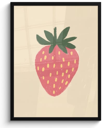 Poster in lijst - Fotolijst 50x70 cm - Posters - Aardbei - Minimalistisch - Rood - Fruit - Posterlijst zwart - Decoratie - Wanddecoratie woonkamer - Muurdecoratie slaapkamer