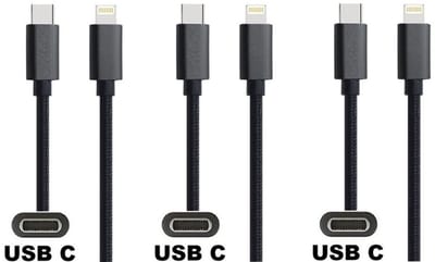 3 stuks OneOne USB C naar Lightning kabel. 2,0m zwarte laadkabel. Oplaadkabel past op Apple iPhone SE 2, iPhone 8, iPhone 8 Plus, iPhone 10, iPhone X, iPhone XR, iPhone XS, iPhone XS Max, iPhone 11