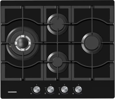 Heinner HBH-M452IWFGBK Inbouw Gaskookplaat 60 cm – 4 Branders – Wok – Gietijzeren – Elektronische Ontsteking – Veiligheidsbeveiliging – Zwart Glas – 5 Jaar Garantie
