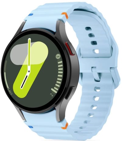 By Qubix - Wave Sportband met aansluitknop - 20mm - Blauwgrijs - Geschikt voor Samsung Galaxy Watch 7 (40 & 44mm) - Galaxy Watch FE - Galaxy Watch 6 - Galaxy Watch 6 Pro - Galaxy Watch 5 - 5 Pro - Galaxy Watch 4 - 4 Classic