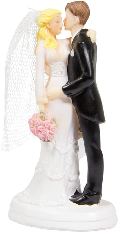Trouwfiguur Kussend Paar - Bruidspaar Decoratie - Bruiloft Versiering - Met Boeket - 4x6x12 cm - Veelkleurig