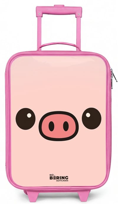 NoBoringSuitcases.com® - Kinderkoffer roze - Kindertrolley meisje - Kawai - Varken - Roze - Koffer kind lichtgewicht - Reiskoffer trolley voor kinderen - Koffertje met lichtgevende wieltjes - Rolkoffer