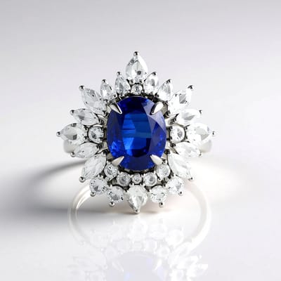 Cavill - 925 Sterling Zilver Ring - Nepal Kyaniet 2,81 ct - 28 Cambodjaanse Zirkonen 2,53 ct - Elegante Blauwe Edelsteen Ring Dames