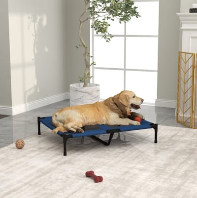 HAUSS SPOLE Stretcher Voor Dieren – Verhoogd En Opvouwbaar – 91,5 x 76,2 x 18 cm – Metaal En Mesh – Blauw – Voor Binnen En Buiten