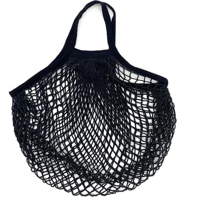 Sacs d'épicerie portables réutilisables, sac à fruits et légumes, chaîne en maille de coton lavable, organisateur biologique, sac à main, fourre-tout en filet à poignée courte noir