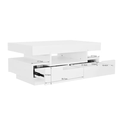 Salontafel - Hoogglans - LED-Lichtstrip - Vier Laden voor en Achter - Grote Opbergruimte - MDF - Zwart