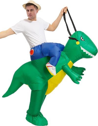 KIMU® Opblaas Kostuum Kinderen Rijdend Op Groene Draak - Maat 80 86 92 98 104 110 - Opblaasbaar Pak Zittend - Drakenpak Mascotte Opblaaspak - Opblaasbare Festival
