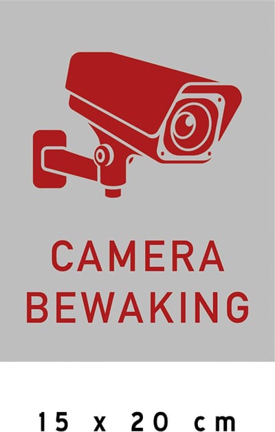 Pictogram/ bord | "Camerabewaking" | 15 x 20 cm | CCTV | Grijs | Kunststof | Camera bewaking | Let op! | Bewaking | Waarschuwing | 1 stuk