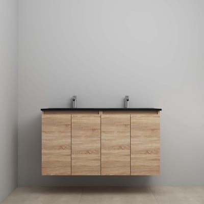 On-Line Onderkast - 120 cm - Bouwpakket - Greeploze Ladestructuur - Acryl Wastafel - 2 Kraangaten - Eiken