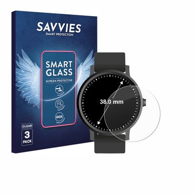 3 Stuks Savvies Screenprotector - geschikt voor Horloges (Rond, ø: 38 mm) - beschermfolie glas transparant