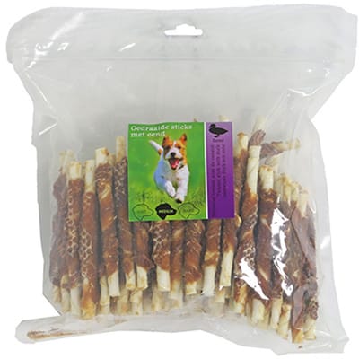 Natuurlijke snack sticks gedraaid - eend 12 cm - 100 stuks
