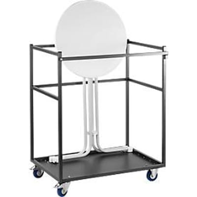 Voordelige aanbieding: 1 verrijdbare transportwagen met 5 bartafels Quickstep - Ø 700 x H 1100 mm - bestand tegen desinfectiemiddelen - wit - zonder parasolopening