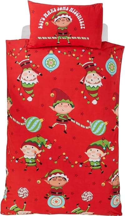 Kerst dekbedovertrek Naughty elves _ speciale junior maat 120x150 cm - voor juniorbed