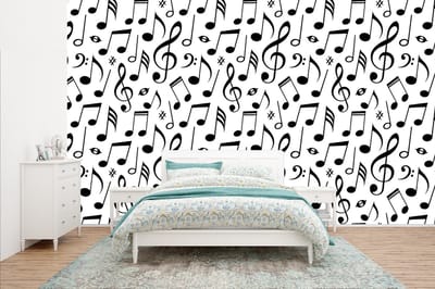 Behang - Fotobehang Muziek - Patronen - Zwart Wit - Breedte 400 cm x hoogte 240 cm