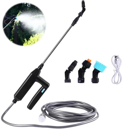 GELLDG Elektrische sproeier - Daksproeier - 7,4V/1A - Elektrische tuinsproeier - Werkt op batterijen - Met 3 sproeikoppen en 5 meter slang - USB oplaadbaar - Geschikt voor gazons en tuinen