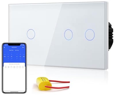 Slimme wifi-touch-schakelaar, zonder neutrale lijn, 1 gang, 2 gang, wit