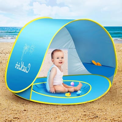 Baby Pop Up Beach Shell Tent UV Protection 50+ Portable Beach Sun Protection Breathable Back for Toddlers Garden BBQ Party Hiking - Blue Shell Tent Beach Tent