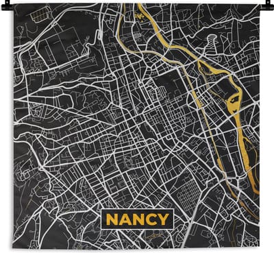 Wandkleed - Wanddoek - Stadskaart – Frankrijk – Kaart – Nancy – Plattegrond - 180x180 cm - Wandtapijt