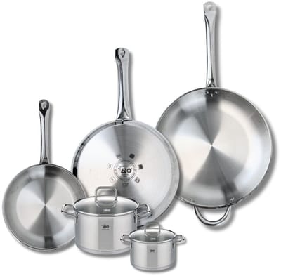 Set van 3 Kookpannen 24, 28 en 32 cm en 2 braadpannen 12 en 16 cm Elo Profi Citrin