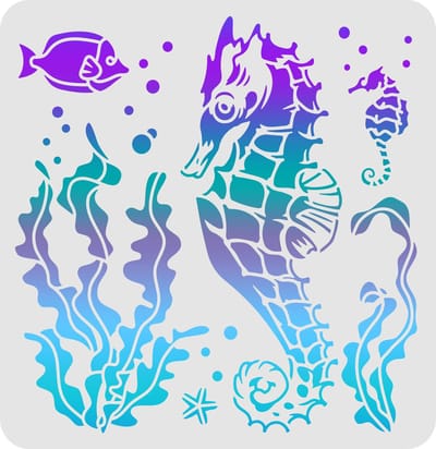 Zeepaardjessjabloon 30 x 30 cm zeepaardjabloon herbruikbaar voor schilderen sjabloon zeedieren sjabloon zeewezens voor schilderen op hout tegels papier stof vloer muur