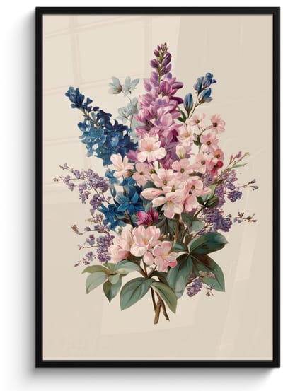 Poster in lijst - Fotolijst 80x120 cm - Posters - Boeket - Beige - Harmonieus - Subtiel - Posterlijst zwart - Decoratie - Wanddecoratie woonkamer - Muurdecoratie slaapkamer