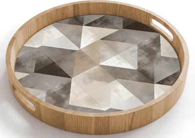 Dienblad rond 40x40 cm - Schootdienblad hout - Geometrisch - Motief - Aardetinten - Borrelplank rechthoek - Plateau houten dienbladen