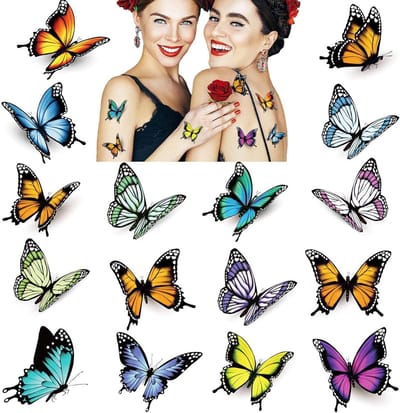 Allecto Plus - Tijdelijke 3D Vlinder Tattoo Stickers - Set van 32 - Grote Nep Tattoo - Make-up Stickers voor Vrouwen Meisjes - Halloween Feestbenodigdheden