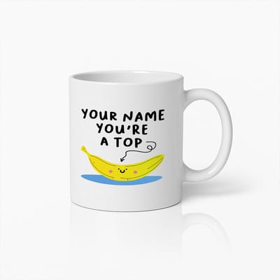 Grappige Gepersonaliseerde Banaan Koffiemok 330ml – “Jouw Naam, Jij Bent Top” – Leuk & Vrolijk Cadeau voor Vrienden of Collega’s