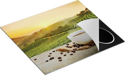 Chefcare Inductie Beschermer Kopje Koffie op een Plantage Achtergrond6 - 60x50 cm - Afdekplaat Inductie - Kookplaat Beschermer - Inductie Mat