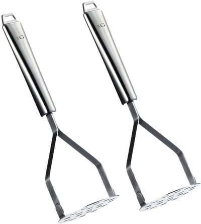 5Five Aardappelstamper/pureestamper - 2x - zilver rvs metaal - keuken gerei - 27 cm - Hoge kwaliteit in stevigheid