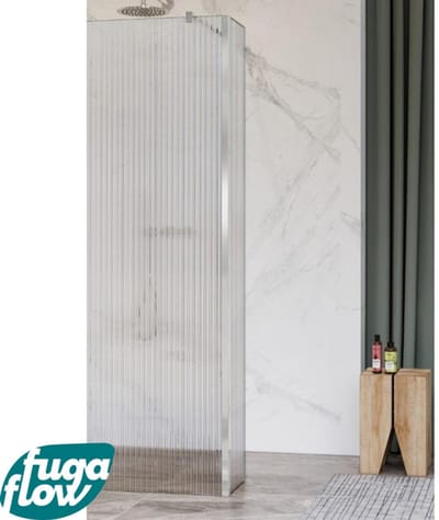 FugaFlow Eccelente Vetro zijwand - 30x200cm - ribbel glas - 8mm - met hoekprofiel - chroom -