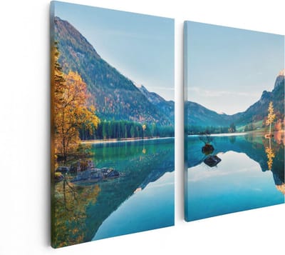 Artaza Canvas Schilderij Tweeluik Meer Met Herfstbomen - 80x60 - Foto Op Canvas - Canvas Print