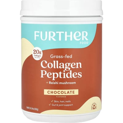 Further Food, Collageen Peptiden van Grasgevoerde Runderen + Reishi Paddenstoel, Chocolade, 1,8 pond (690 gr)