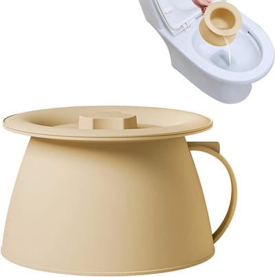 Toilet - Draagbare bedpan - Urinoir voor naast het bed met deksel - 22,3 x 13,6 cm - 1,5 liter - Voorzien van een handgreep met goede grip en spatbescherming - Ontworpen voor ouderen en bedlegerige patiënten - Persoonlijke bedpan - Geel