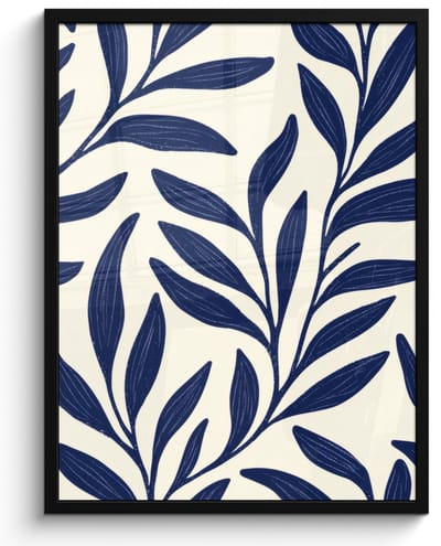 Poster in lijst - Fotolijst 50x70 cm - Posters - Bladeren - Klimop - Donkerblauw - Posterlijst zwart - Decoratie - Wanddecoratie woonkamer - Muurdecoratie slaapkamer