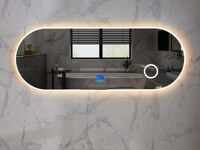Mawialux LED Badkamerspiegel - Dimbaar - 160x60cm - Ovaal - Verwarming - Digitale Klok - Vergroot spiegel - Bluetooth - Vera