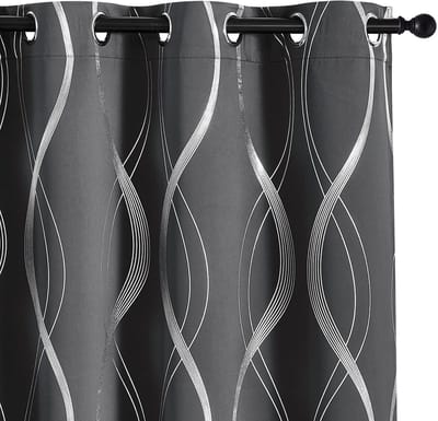 Unyqoos ® Gordijnenset met Thermische Verduistering en Modern Zilveren Foliepatroon