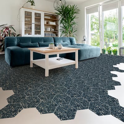 Antislip vloerstickers met beschermlaag - TERRAZZO HEXAGONES FRANCESCO - 40x90cm - 10 zeshoekige stickers 20x18cm