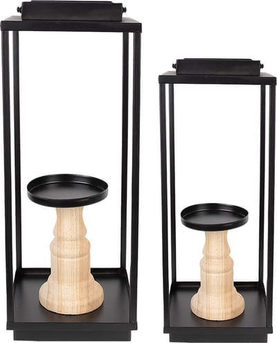 Clayre & Eef Kandelaar Set van 2 15x15x50/57 cm Zwart IJzer