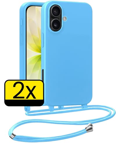 Hoesje Geschikt voor iPhone 17 Hoesje Met Koord Siliconen Case - Hoes Geschikt voor iPhone 17 Backcover Met Afneembaar Koord - Lichtblauw - 2 Stuks