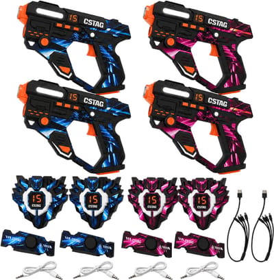 Luumuu® Lasergame Set voor Kinderen Oplaadbaar - Lasershoot Speelgoed Geweer - Laserguns - Lazer Blaster Kids - Laser Game Shoot - Lasergun Pistool - Light Battle Spel - Volwassenen - 4 Persoons Tag met Blasters en Vesten - 360° Sensoren