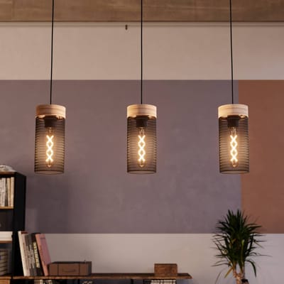 EGLO Kilnsdale Hanglamp - E27 - 81 cm - Hout|Staal - Zwart|Bruin