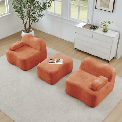Modulaire Hoekbank 2-Zits - Frameloze Fluwelen Bank Met Hocker - Oranje